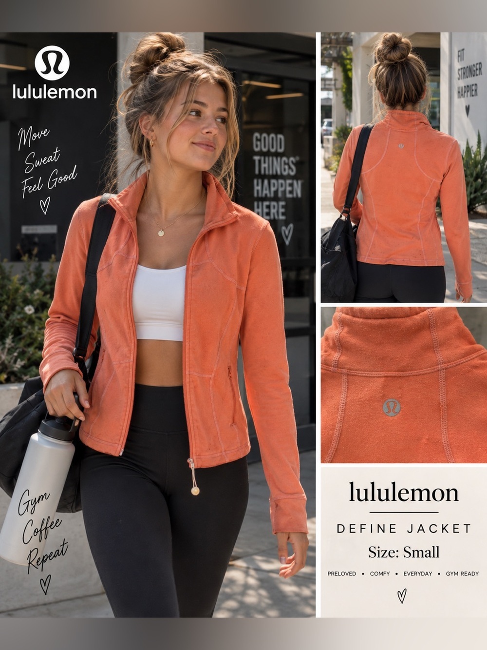 Lululemon Women's Coral Zip-Up Jacket vintage side pockets small